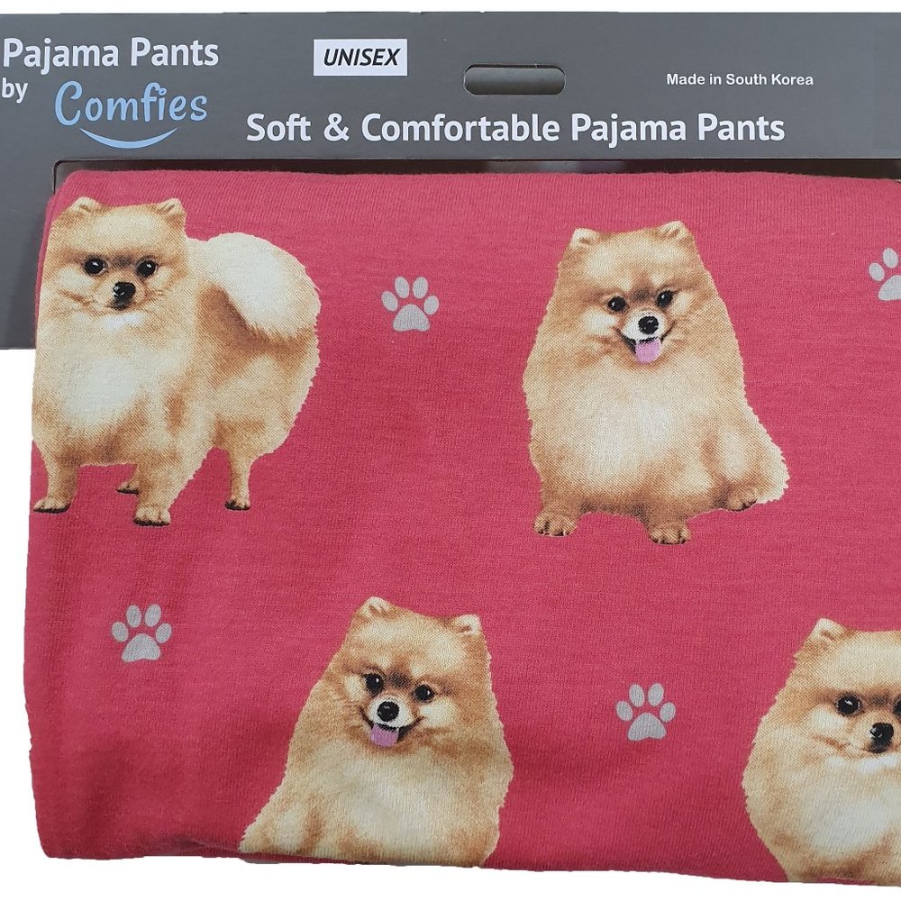 New Size Large Women's Red Pomeranian Dog Paws Lounge Pajama Pants Comfies